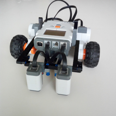 NXT robot equipped with two light sensors.